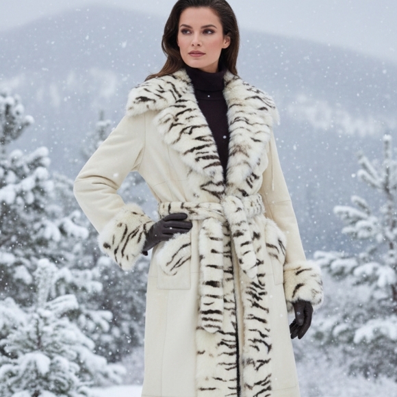 Luxe Genuine Rabbit Fur & Leather Reversible Maxi FULL LENGHT Coat Size M/L